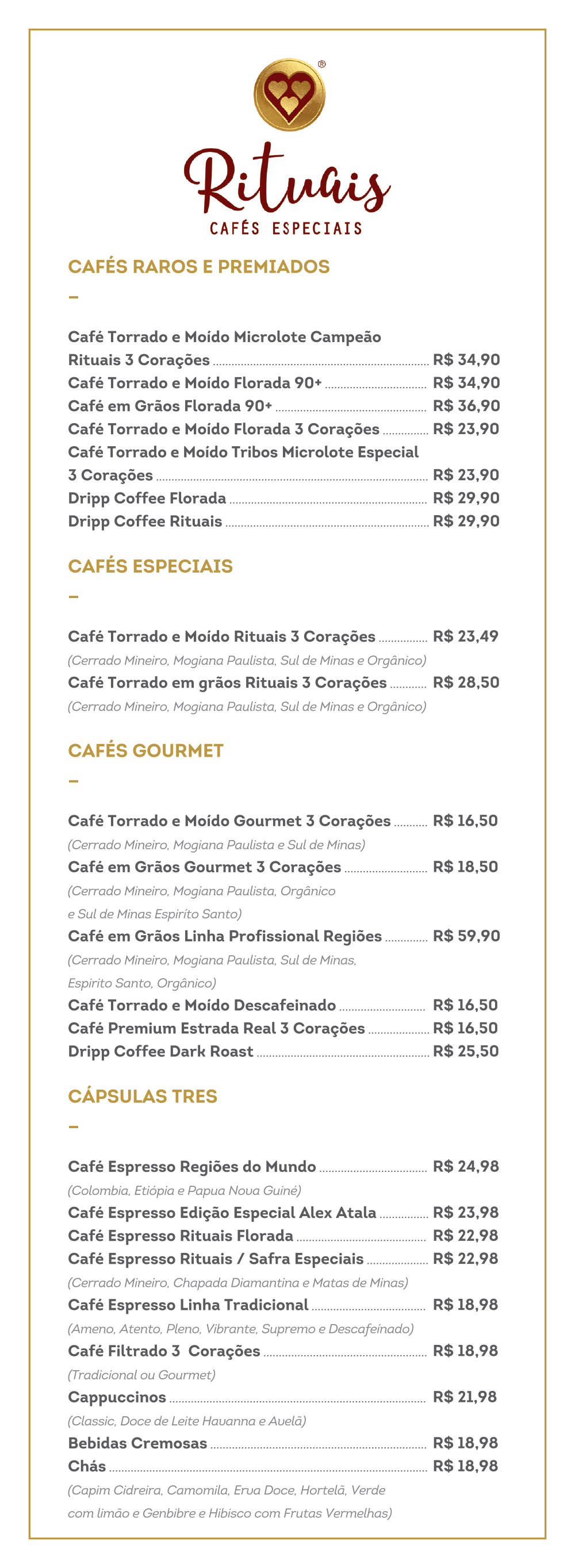 Cardápio Cafeteria Rituais