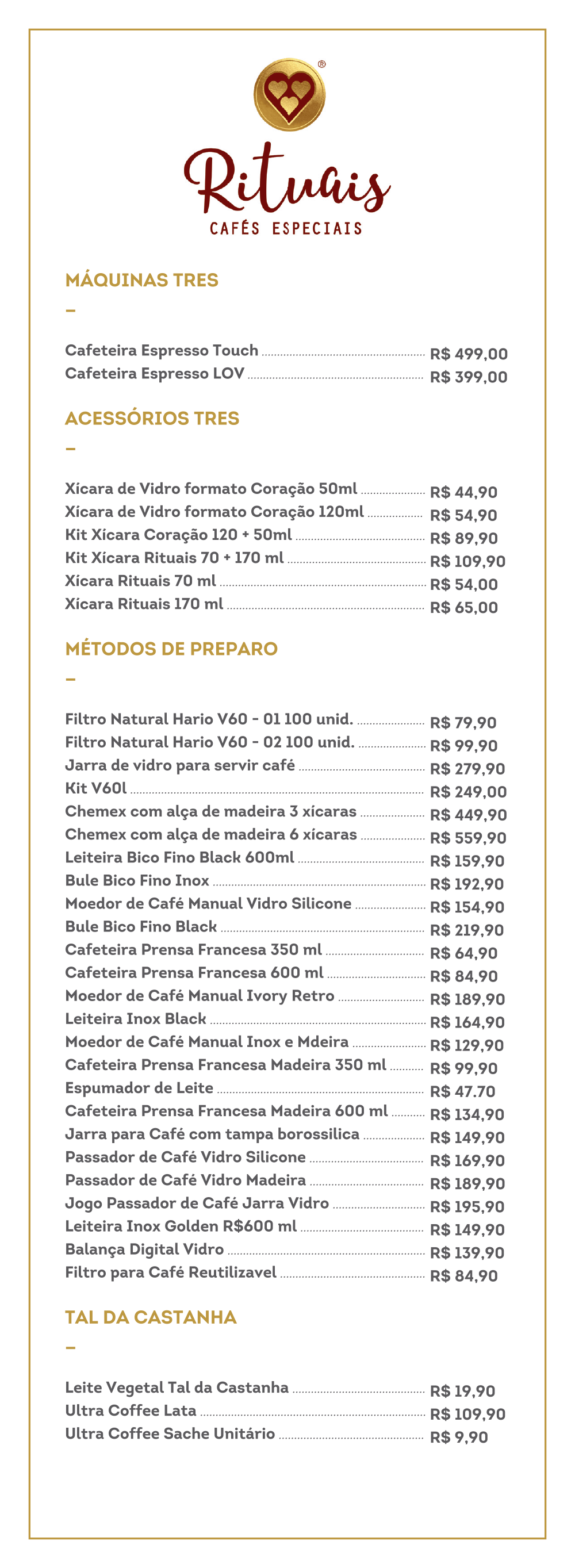 Cardápio Cafeteria Rituais